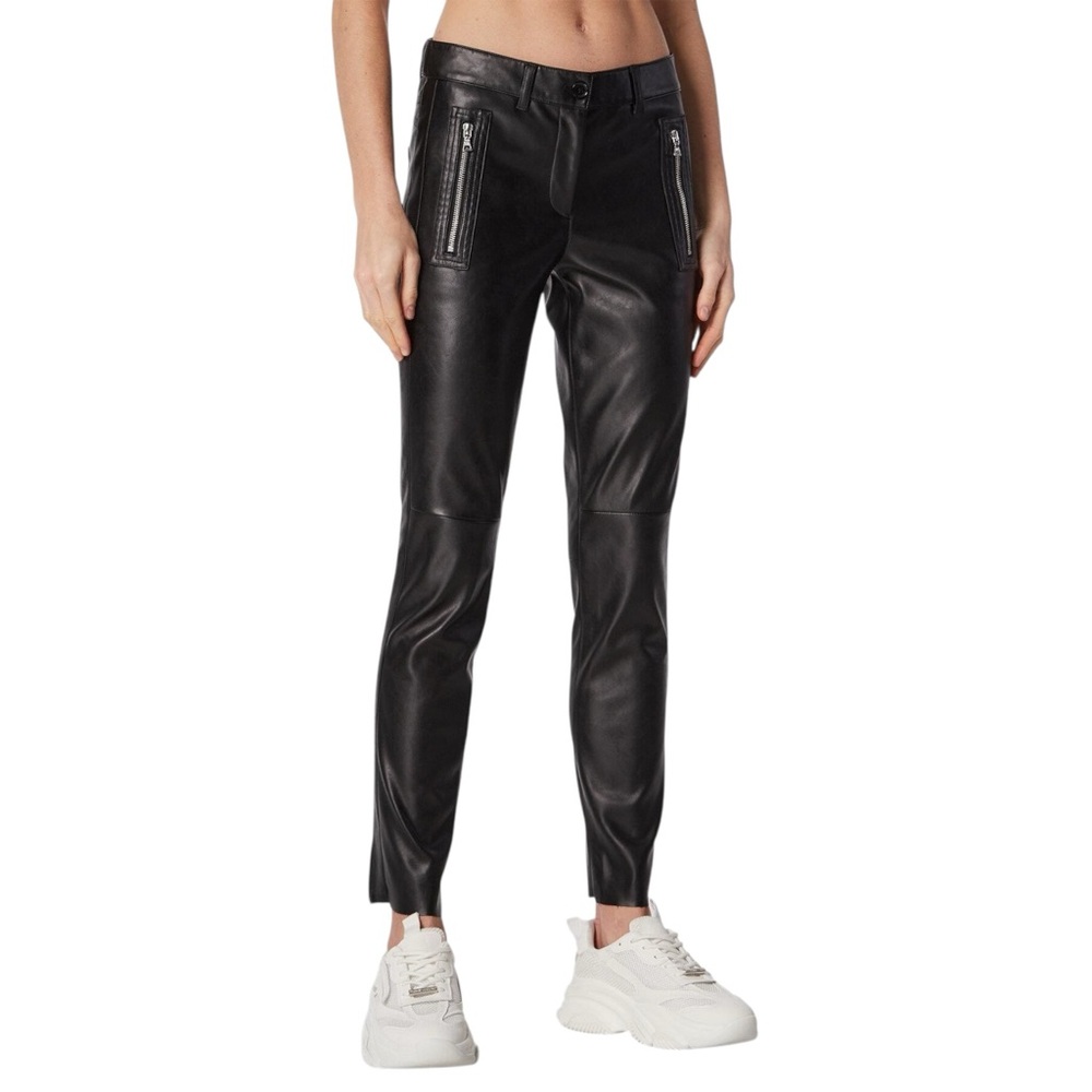 Vero Moda Black Vegan Leather Pants with Zippered Pockets SZ XXS